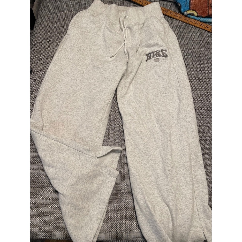 Nike Gray Heather Wide Leg Sweatpants Varsity Logo Fleece Pants Medium
